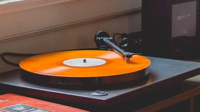 orange colored vinyl record