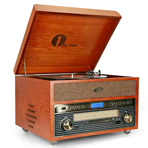 1byone Nostalgic Wooden Record Player