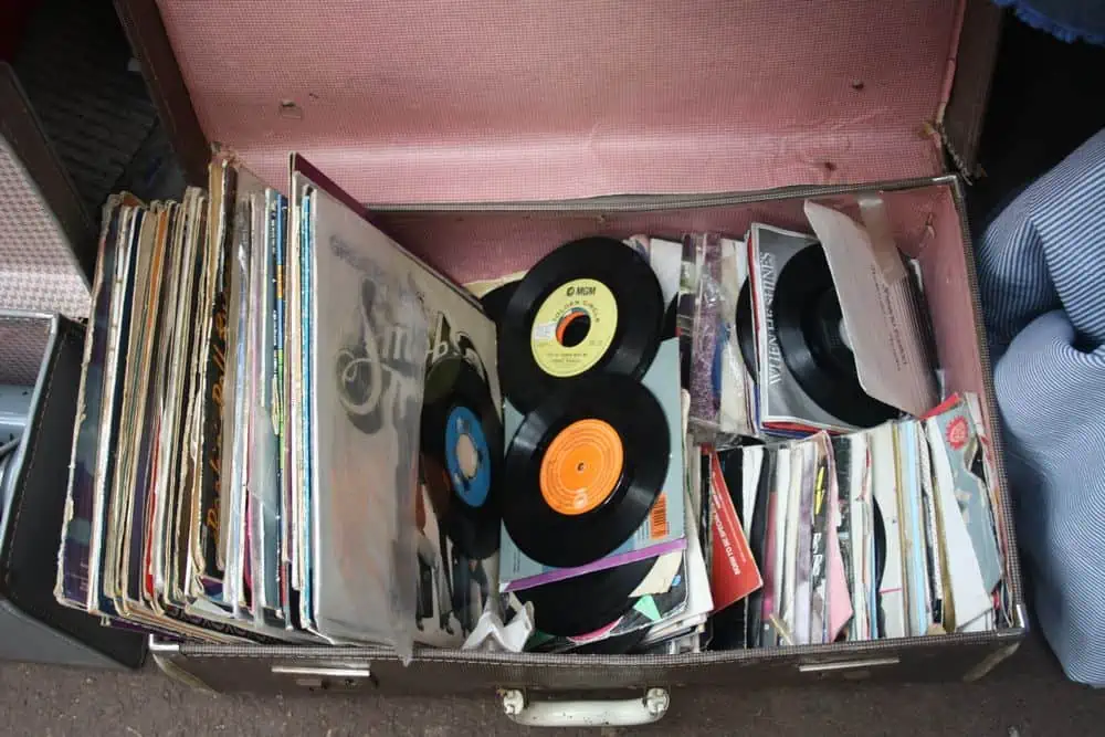 vinyl records packed in case